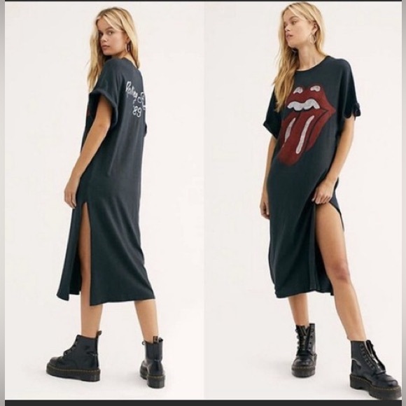 Free People Daydreamer Women's Rolling Stones Rolled Sleeve Maxi Dress Size M